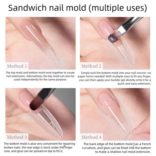Sandwich Dual Nails Forms, Long Coffin 240Pcs Double-Layer Nail Mold Set, 15 Sizes Top and Bottom Molds Plastic Forms for Builder Gel Nail Extensions, Salon Nail Art Tools At Home