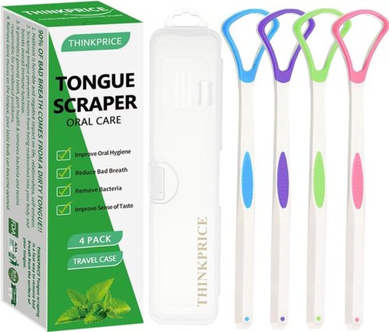 **Tongue Scraper | 100% BPA Free Oral Care Tool with Travel Case - 4 Pack for Adults & Kids**