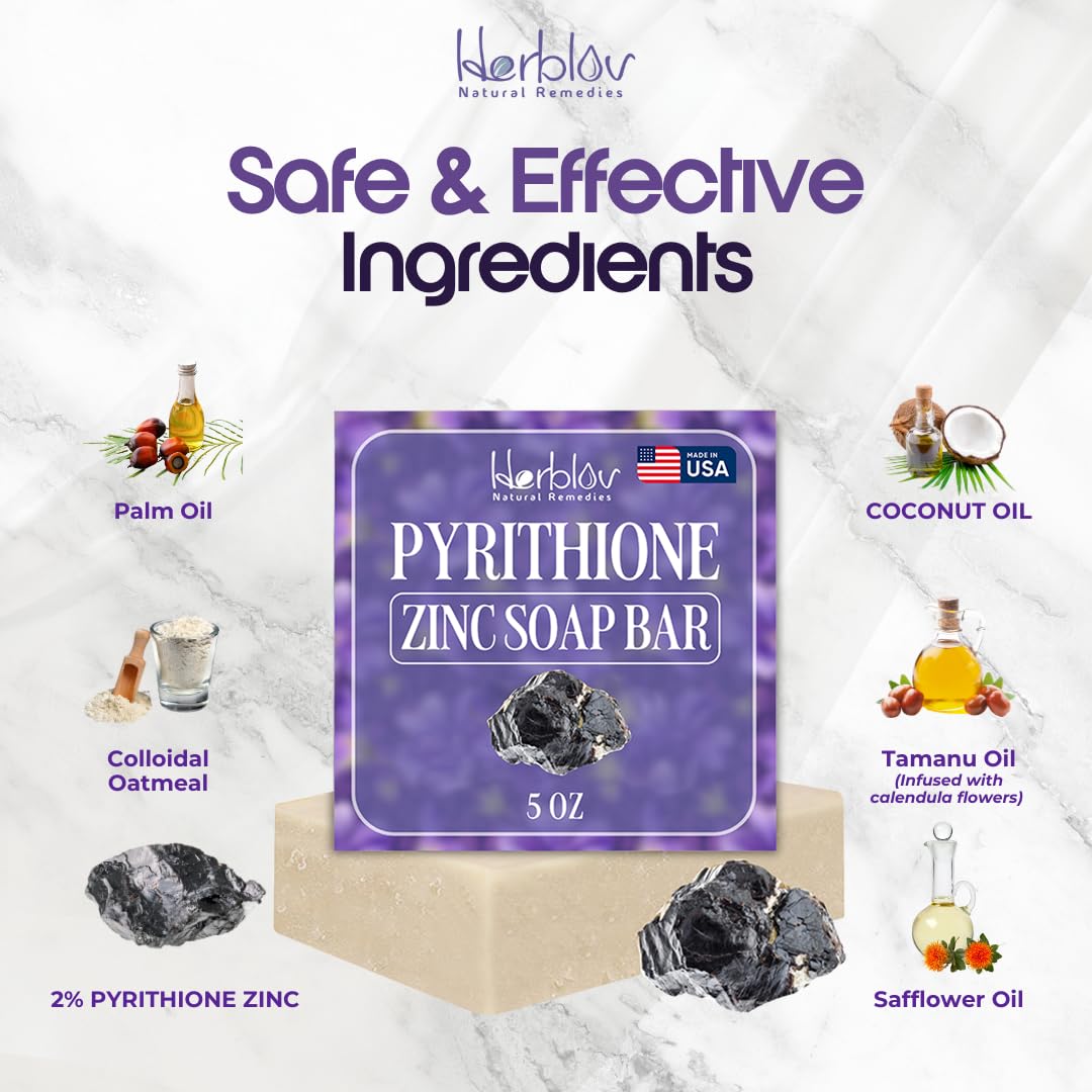 Zinc Soap Bar with Zinc Pyrithione – Gentle All-Natural Face & Body Wash – Daily Cleansing Formula for Oily, Sensitive & Blemish-Prone Skin – Exfoliating Bath Bar Skincare Cleanser – Made in USA