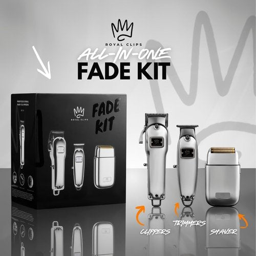 Royal Clips Hair and Beard Fade Kit - Professional Clipper, Trimmer & Foil Shaver Bundle for Men | Complete Grooming Set in Silver