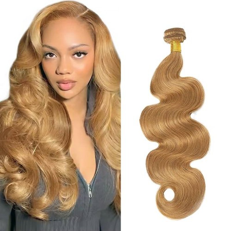 Blonde Body Wave Human Hair Bundles 20 Inch #27 Honey Blonde Body Wave Single Bundle Human Hair Unprocessed Native Virgin Hair 100g Total 1 Hair Extensions Double Weft for Women