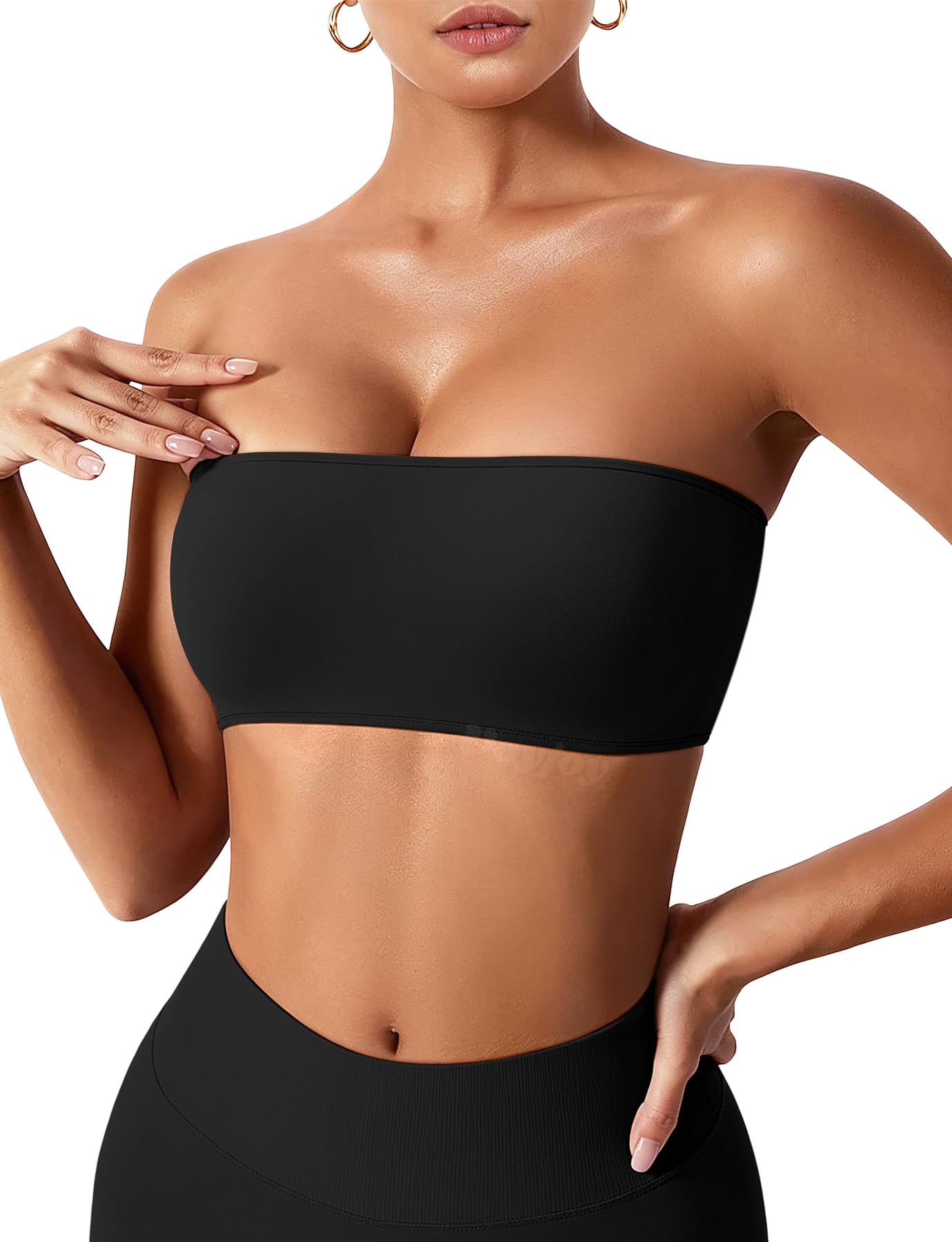 VOYJOY Impact Bandeau Bra Workout Strapless Basic Tank Top Adjustable Back
