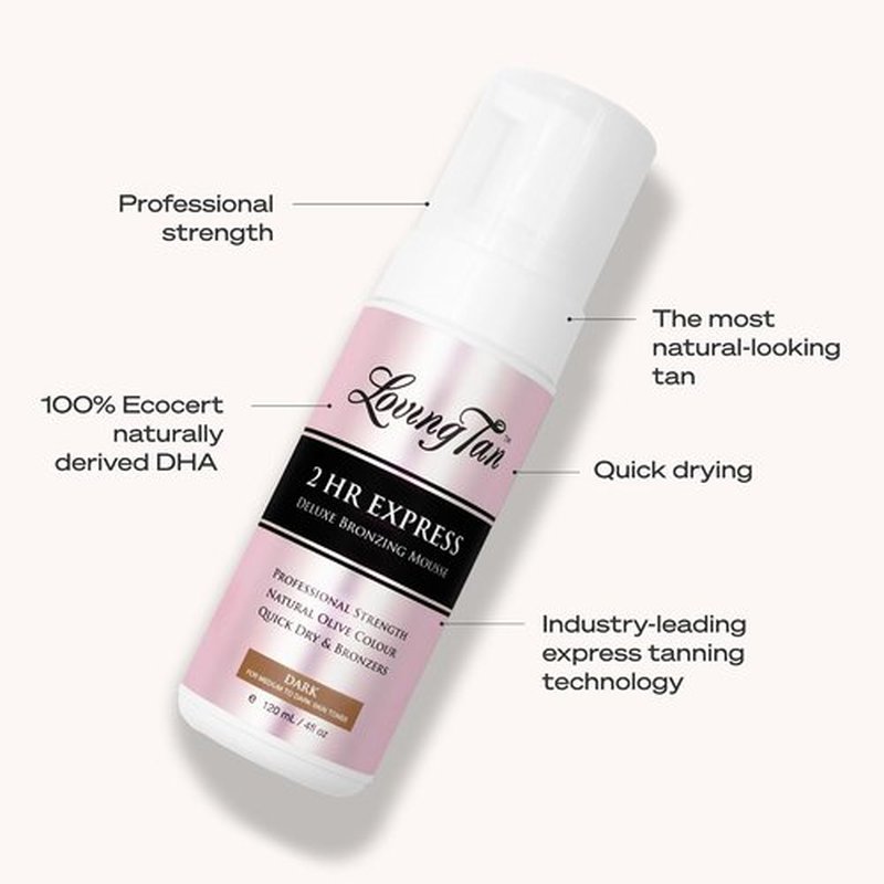 Loving Tan 2 HR Express Self Tanning Mousse - Dark, Streak-Free & Natural | 4 FL Oz, Cruelty-Free DHA