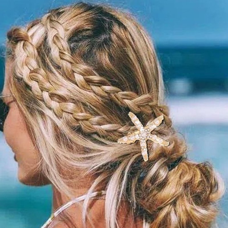CAKURE Starfish Hair Clips Gold Metal Sea Star Hair Barrettes Cute Pearl Side Hair Pins Beach Hair Accessories for Women and Girls (Pack of 2) (a-gold)