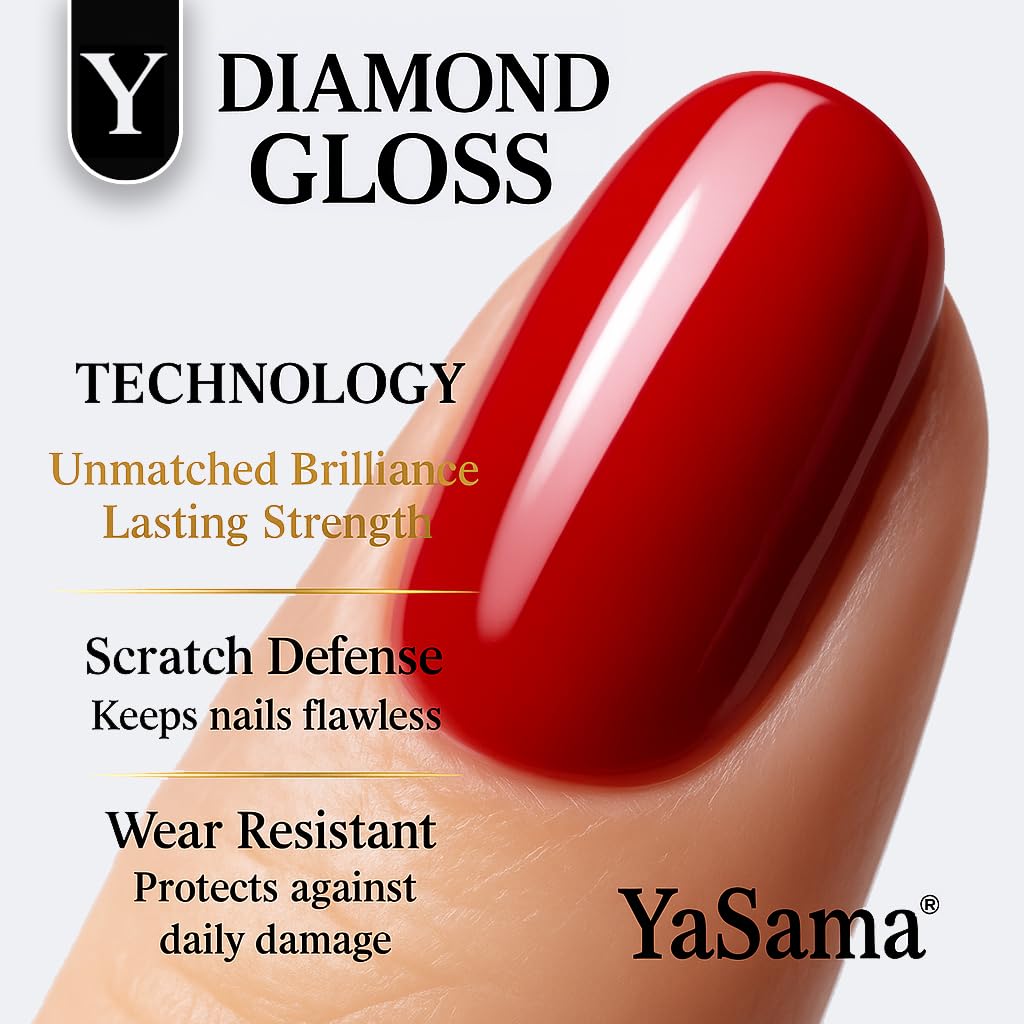 YaSama Extra Glossy Clear No-Wipe Gel Top Coat 15ml – HEMA-Free Soak-Off UV/LED Gel, Non-Yellowing High-Gloss Finish, Self-Leveling, Scratch-Resistant & Chip-Resistant, Long-Lasting 28+ Salon Quality