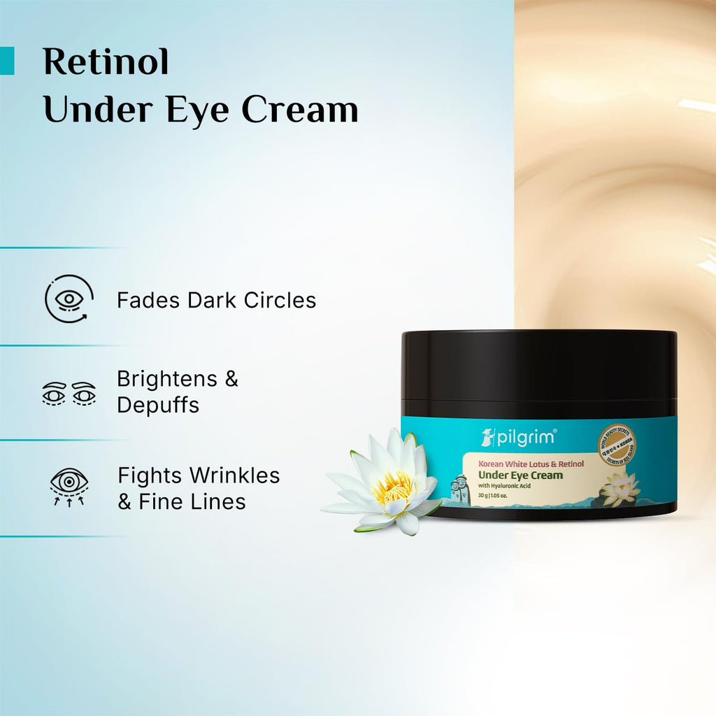 Pilgrim Retinol Under Eye Cream with Korean White Lotus & Hyaluronic Acid | Hydrating Eye Cream for Dark Circles, Fine Lines & Puffiness | For Men & Women | 1.06 Oz (30gm)