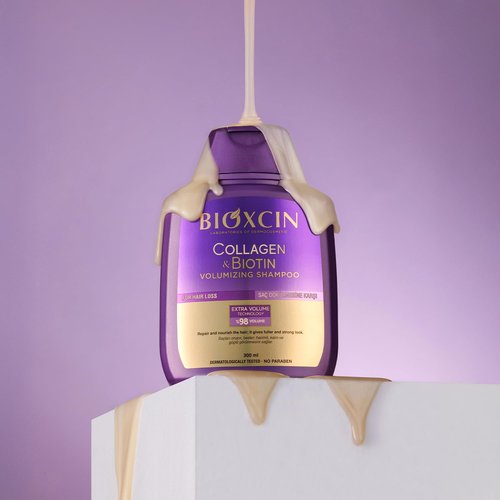 BIOXCIN Collagen Biotin Shampoo Anti-Hair Loss for All Hair Types Volumizing Herbal Formula 3-Pack 300 ML