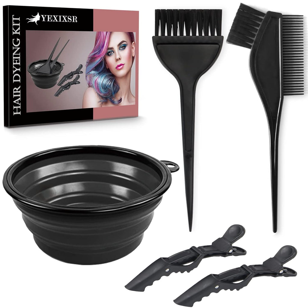 Yexixsr Professional Salon Hair Coloring Kit - 5 Pcs Hair Dyeing Tools with Brush, Bowl & Clips