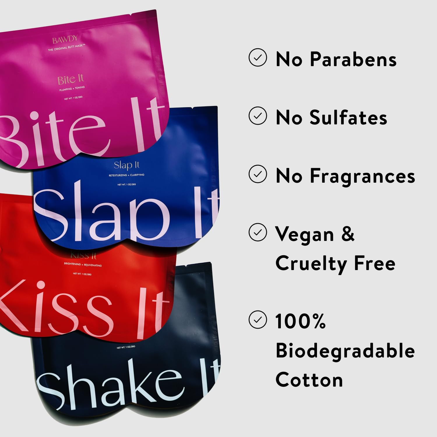 BAWDY Shake It - Marine Algae Beauty Mask for Your Butt - Firming + Illuminating Treatment for Your Behind - 2 Sheets, One for Each Cheek - Clean Beauty Mask for Your Butt (2 Sheets - Single-Use)
