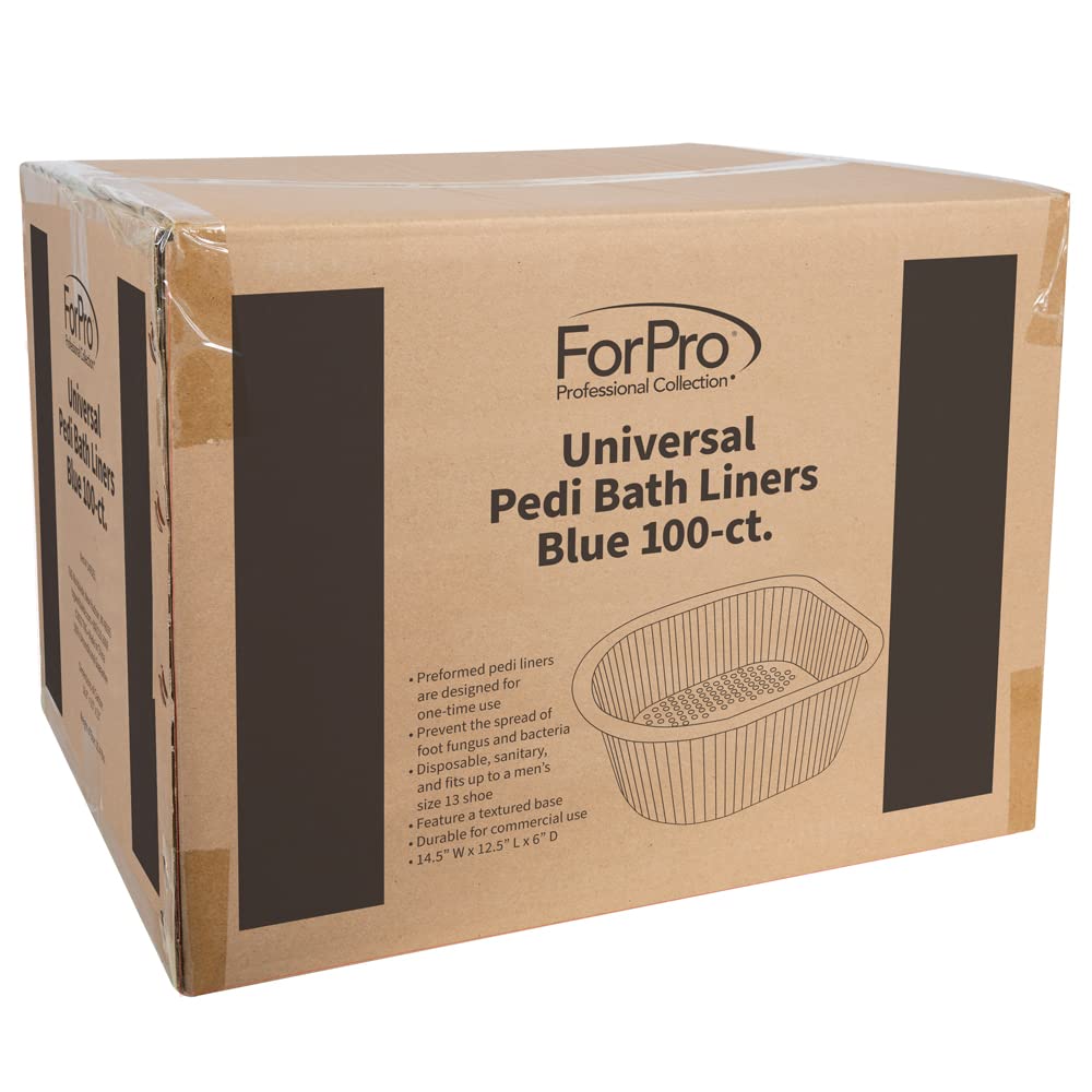 ForPro Professional Collection Universal Pedi Bath Liners, 50% THICKER, Fit Footsie Bath, Disposable Pedicure Tub Liners for Foot Spa Basins, Blue, 100-Count