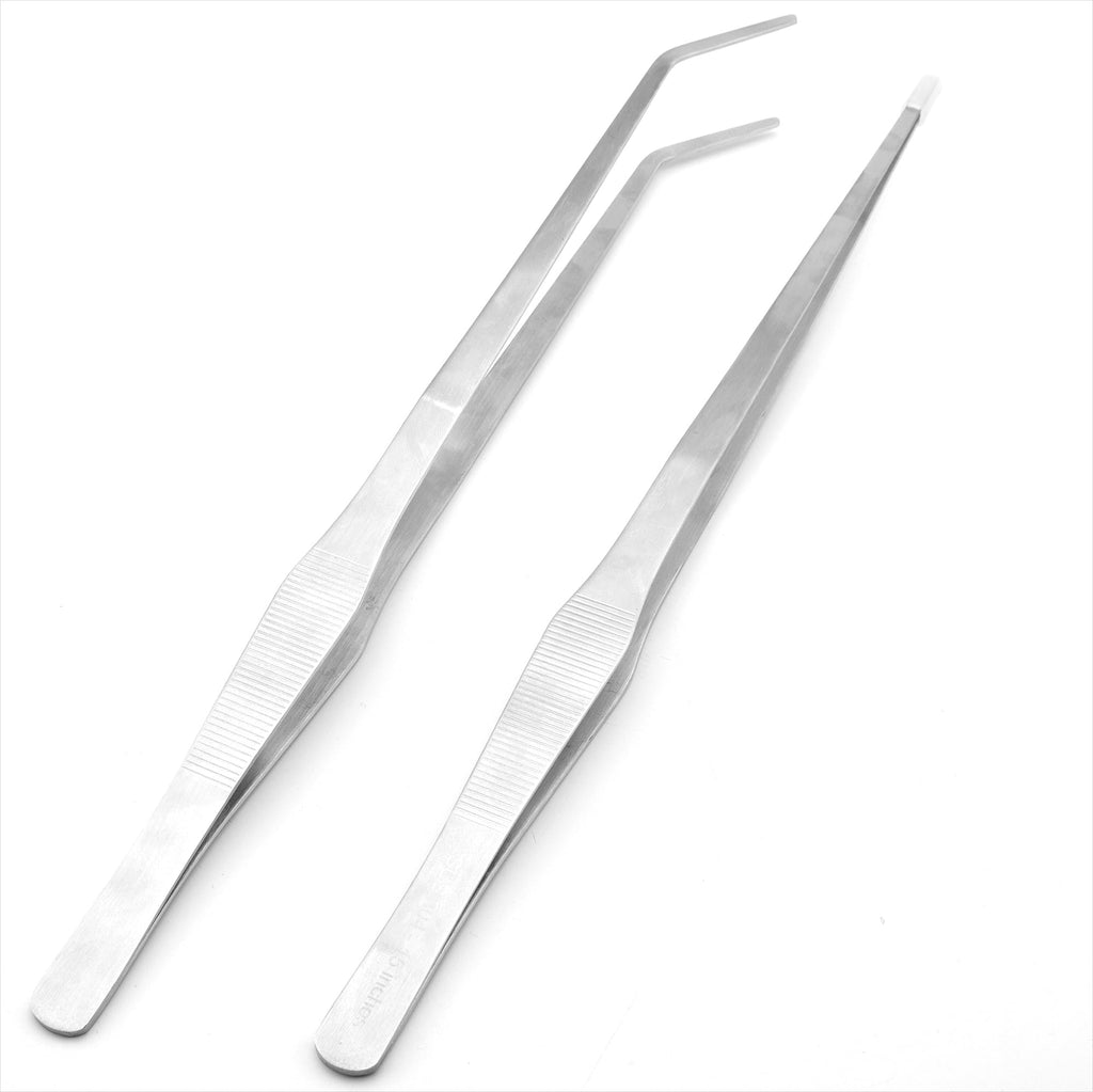 Dxobay 2Pcs 15 inch Extra Long Rustproof Tweezers for Salt & Fresh Water, Heavy Duty Reptile Feeding Tongs for Aquarium & Terrarium, Large Metal Snake Feeding Tongs, SUS 304 Stainless Steel Tweezers