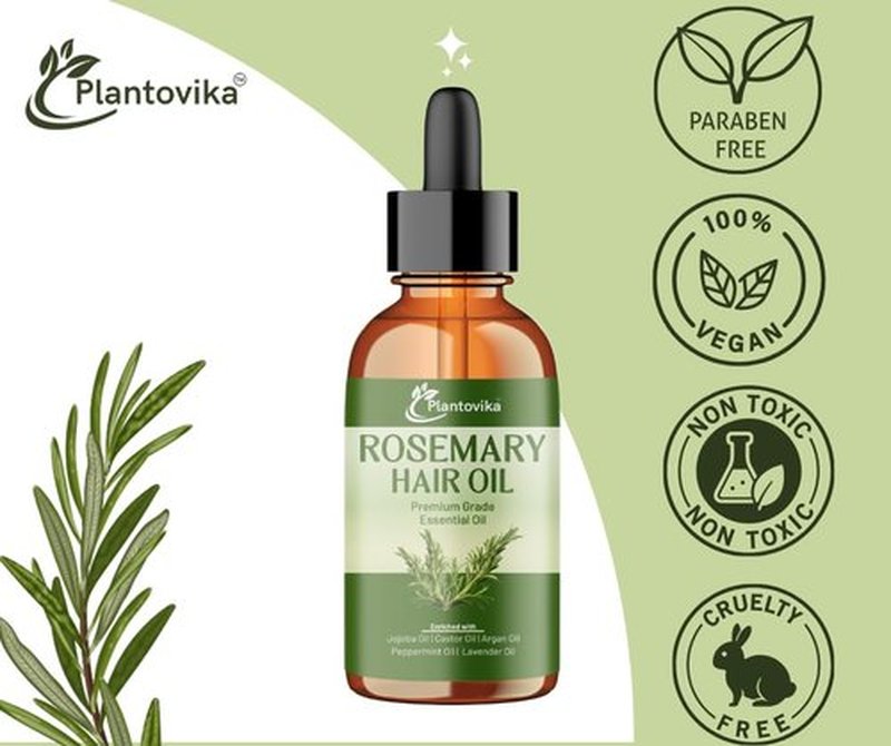 Plantovika Rosemary Oil for Hair Growth, Enriched with Jojoba, Castor, Argan, Peppermint & Lavender Oils, Scalp & Hair Strengthening Treatment (2 Fl Oz)