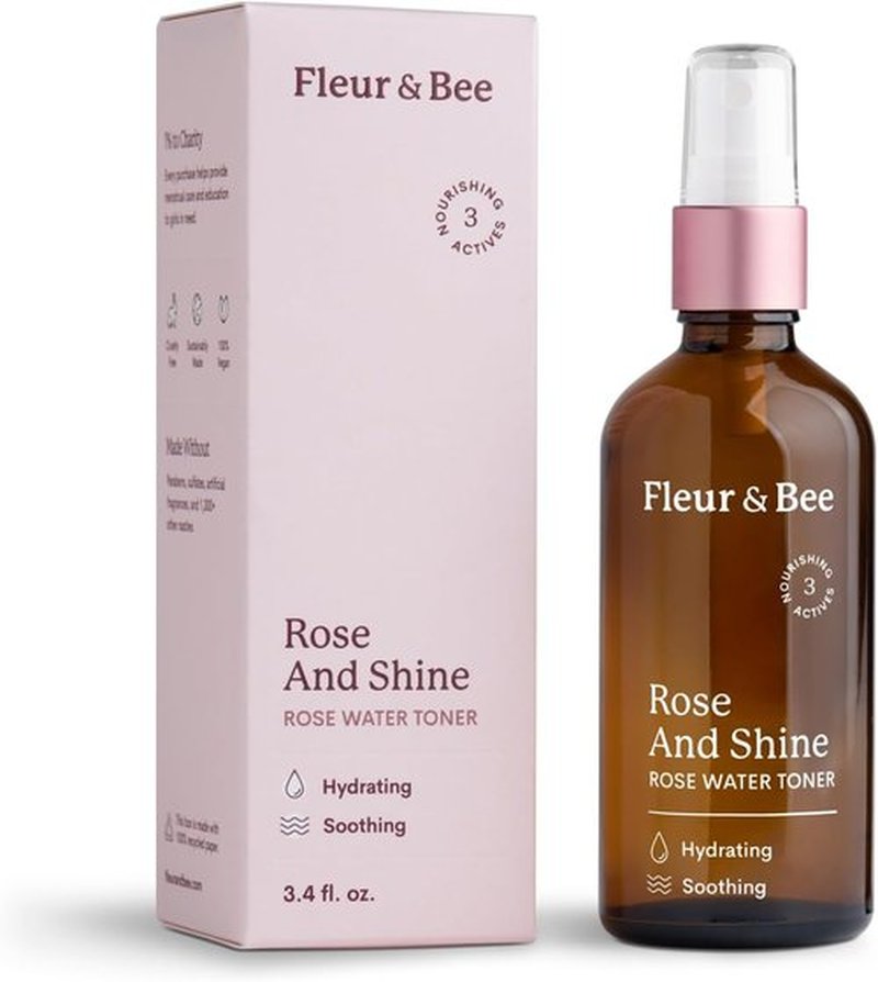 Fleur & Bee Rose and Shine Rosewater Toner - Hydrating & Alcohol-Free Facial Mist for All Skin Types | 3.4 fl oz