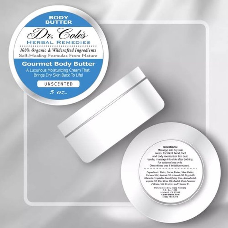 Dr. Cole's Gourmet Body Butter – Luxurious Organic Moisturizing Cream to Revitalize Dry Skin | 100% Organic & Wildcrafted Ingredients | Hand, Foot, and Body Moisturizer