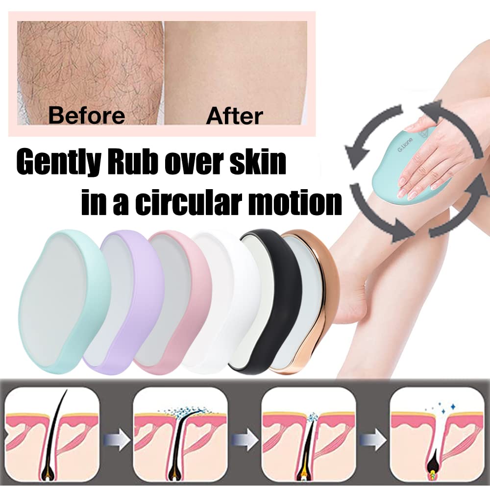 G.Liane Crystal Hair Remover & Exfoliator, Nano Glass Hair Remover Stone, Reusable Painless Physical Depilator for Soft Silky Skin (Blue)