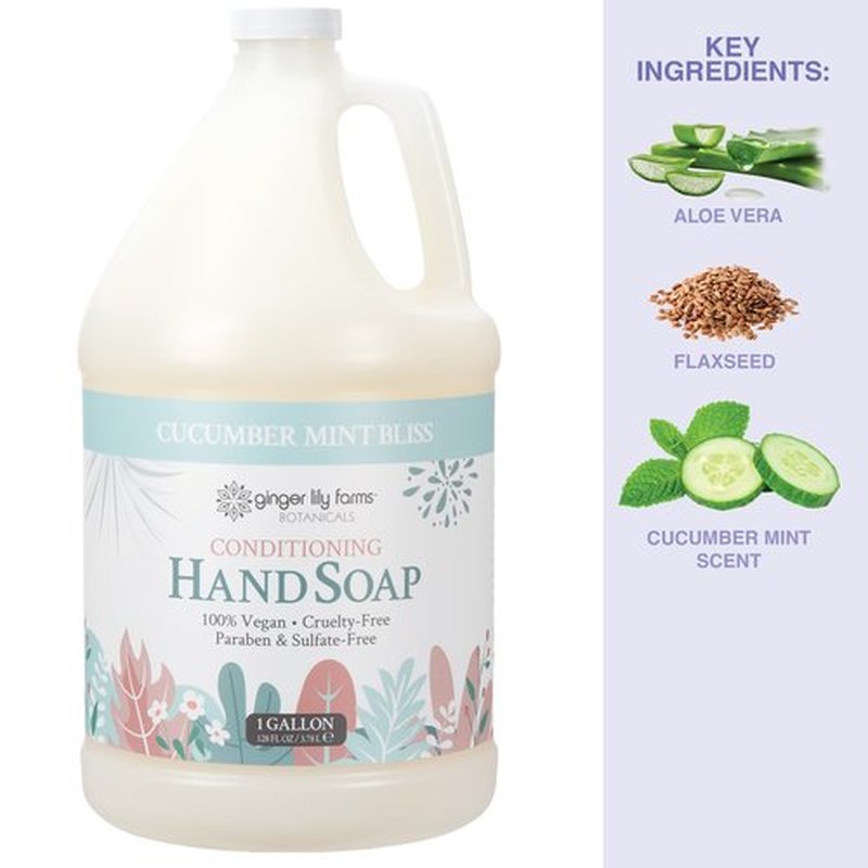 Ginger Lily Farms Botanicals Conditioning Liquid Hand Soap Refill, 100% Vegan & Cruelty-Free, Cucumber Mint Bliss Scent, 1 Gallon (128 fl oz)