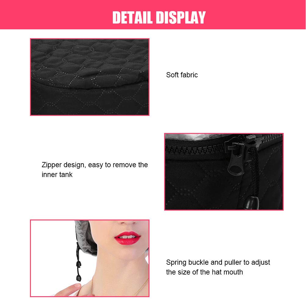 Electric Hair Steamer Cap for Deep Conditioning, Adjustable Temperature Thermal Hair Treatment Cap for Hair Spa, Moisturizing Hair Care & Home Salon Use Black