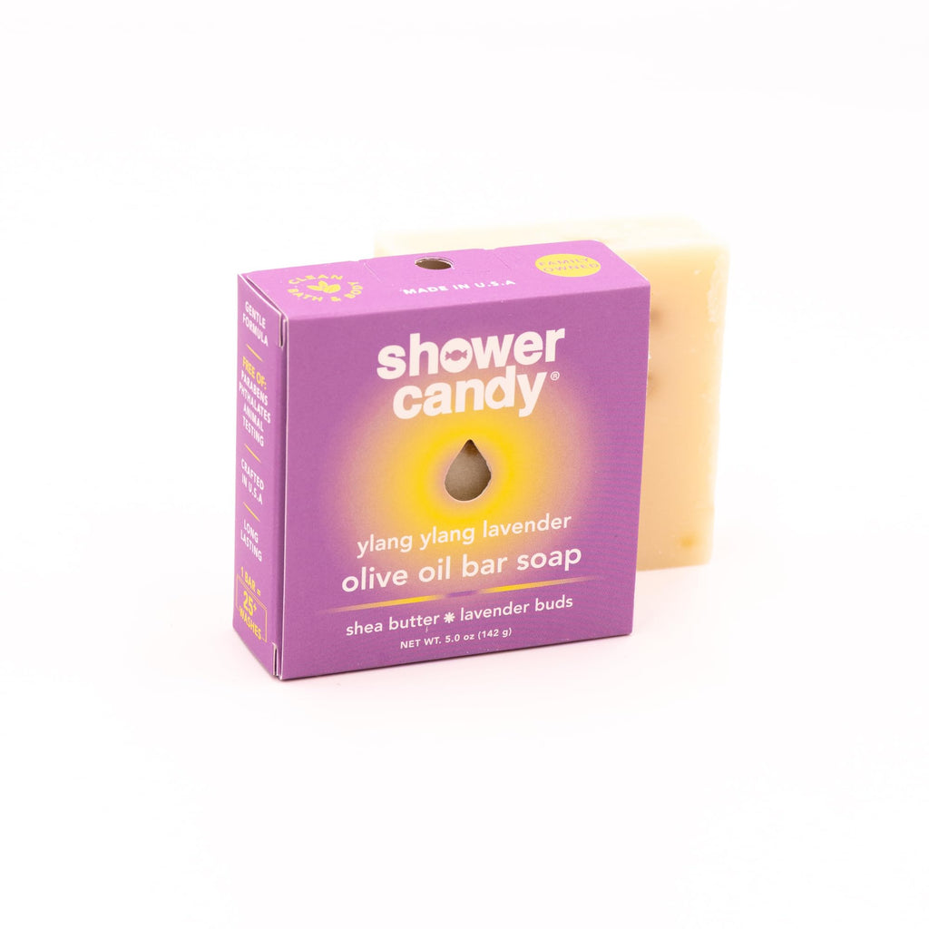Shower Candy Ylang Ylang Bar Soap - 5.0 oz Natural Body Wash Bar - Made in USA - Olive Oil, Shea Butter, Lavender Buds