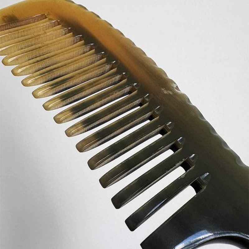 Natural Buffalo Horn Wide Tooth Comb 8 inch – Handcrafted Anti-Static Detangling Comb for Hair & Beard Grooming, Natural Marbled Horn Pattern