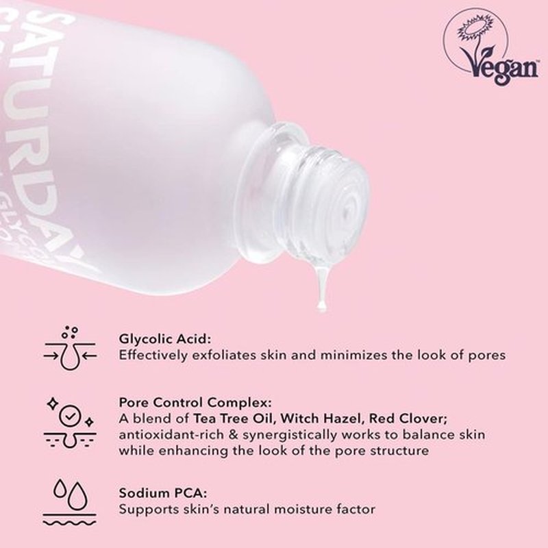 Saturday Skin Pore Clarifying Toner - 10% Glycolic Acid & AHA for Deep Cleansing | Travel Size