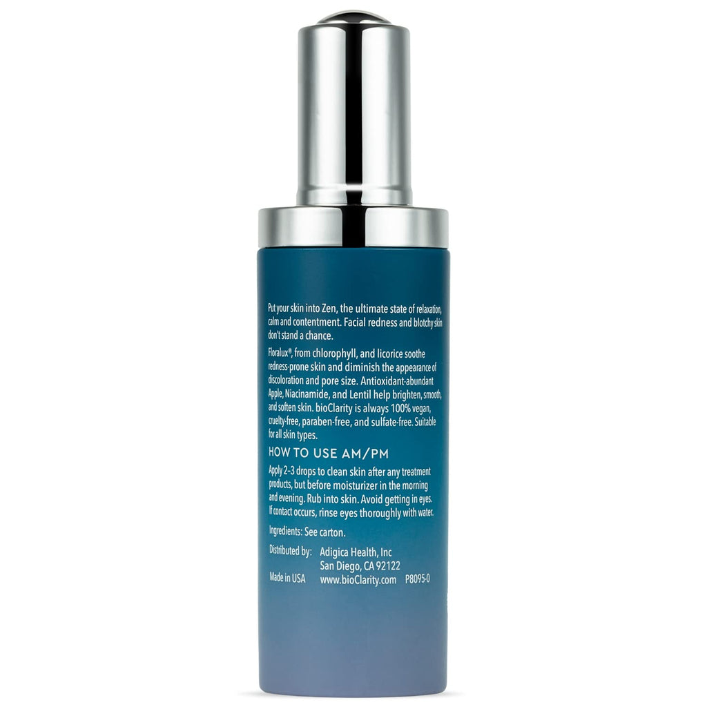 BioClarity Zen Ultra-Calming Serum | Ultracalming Serum for Redness-Prone Skin | 100% Vegan | Calm, Soothe, and Soften Face | Contains Floralux Naturally made from Chlorophyll | 1.7 fl. oz.