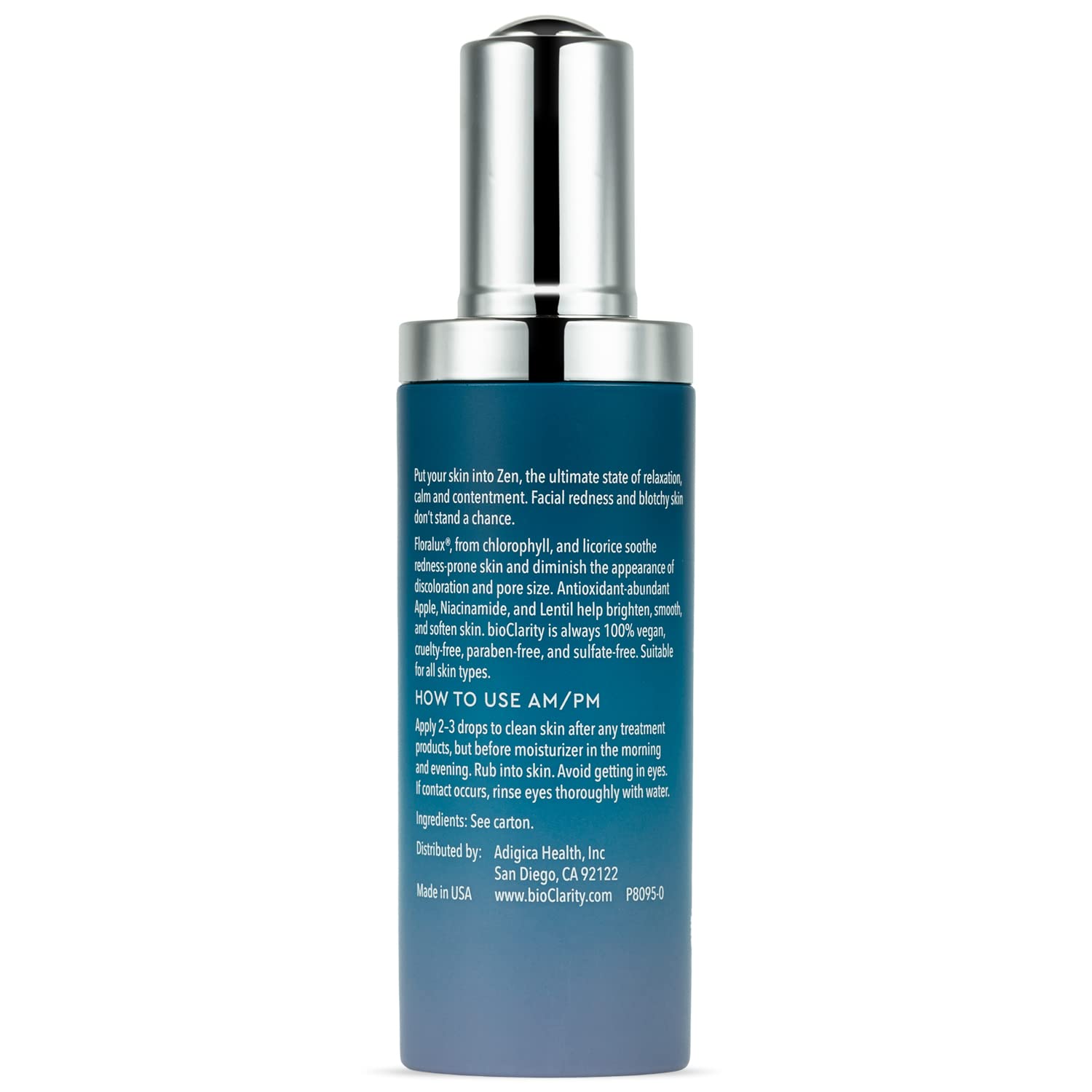 BioClarity Zen Ultra-Calming Serum | Ultracalming Serum for Redness-Prone Skin | 100% Vegan | Calm, Soothe, and Soften Face | Contains Floralux Naturally made from Chlorophyll | 1.7 fl. oz.