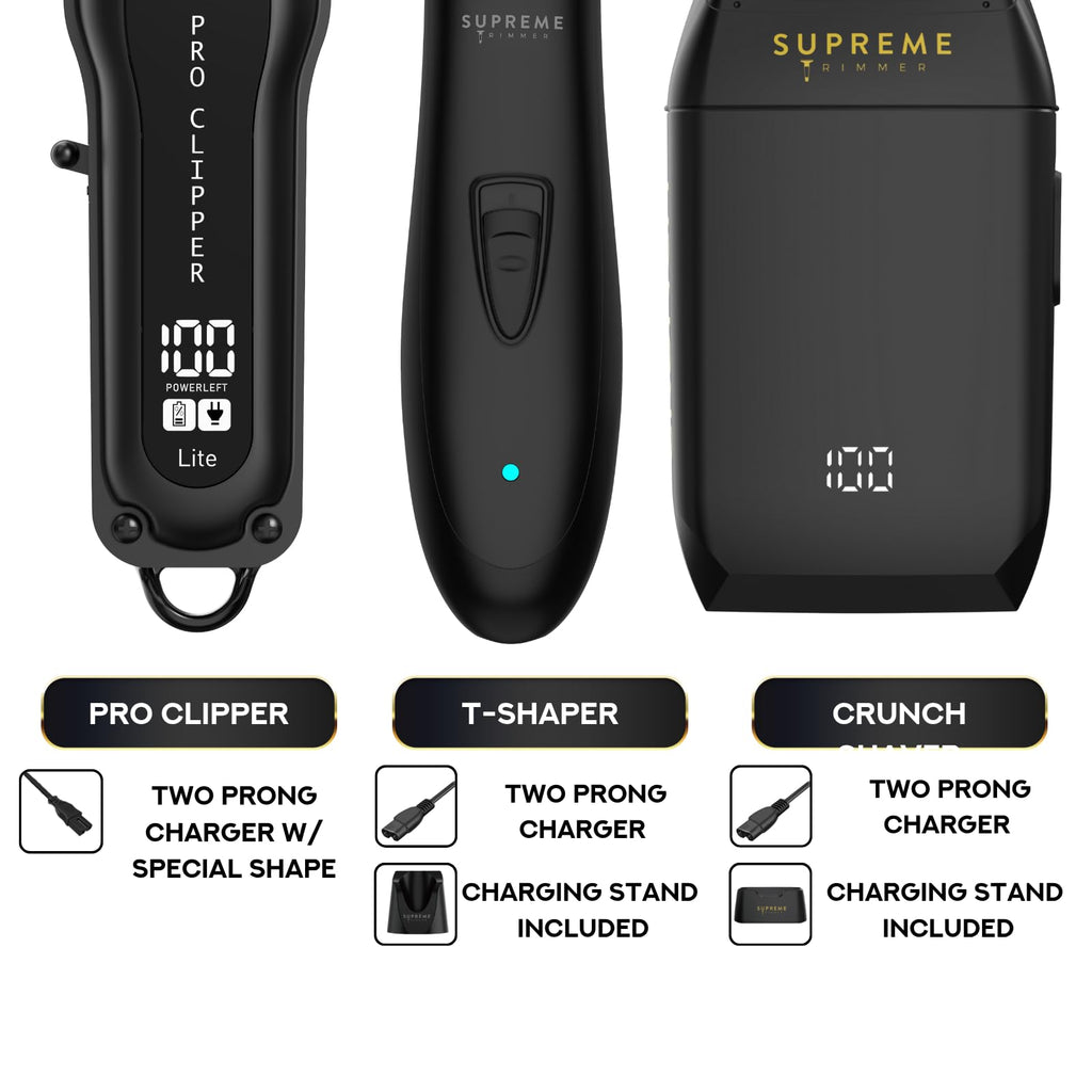 Supreme Trimmer 3-in-1 Barber Bundle | Pro Clipper, DLC T-Shaper Trimmer & Crunch Foil Shaver | Professional Beard Trimmer Men’s Hair Clipper Kit | Red