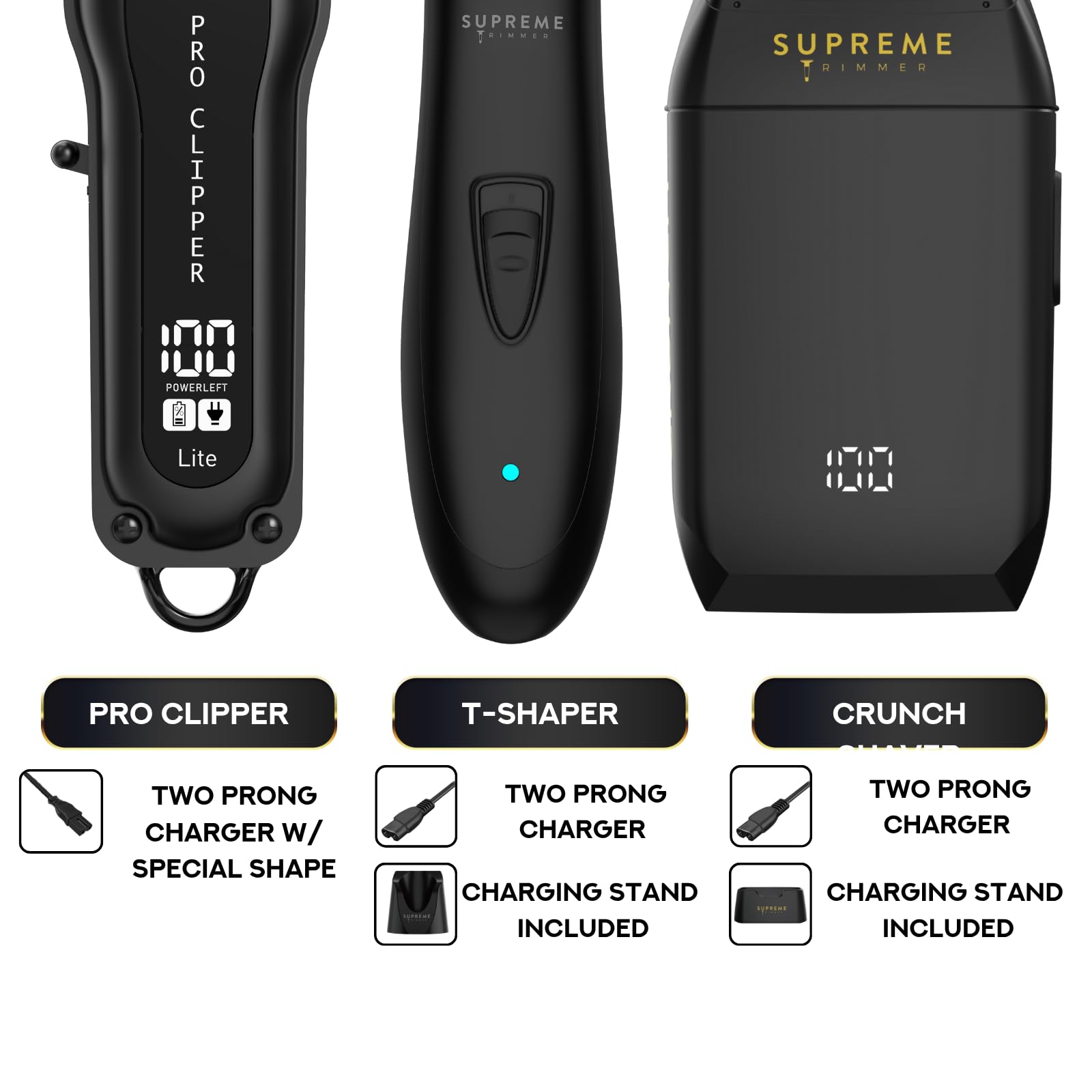 Supreme Trimmer 3-in-1 Barber Bundle | Pro Clipper, DLC T-Shaper Trimmer & Crunch Foil Shaver | Professional Beard Trimmer Men’s Hair Clipper Kit | Red