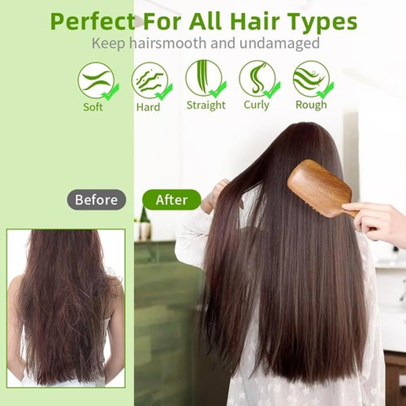 TAIHI Wooden Hair Brush - Natural Green Sandalwood Detangler with Ergonomic Handle | Ideal for All Hair Types