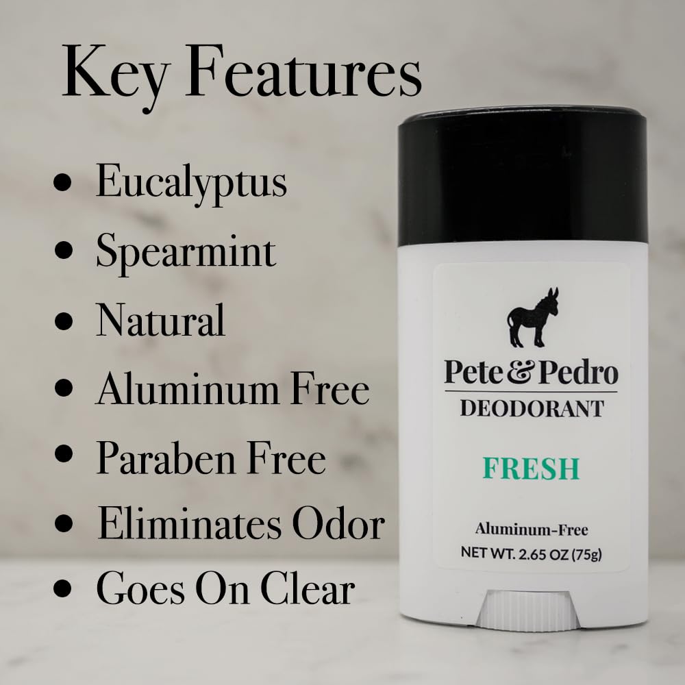 Pete & Pedro FRESH NATURAL DEODORANT | Natural, Aluminum-Free Deodorant - Eucalyptus & Spearmint Scent For Men & Women | Odor-Control, Sweat Protection | Paraben Free, Vegan | Shark Tank 2.65 oz.