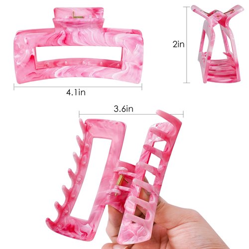 SHINLEA 3Pcs Hair Claw Clips for Women, 4.1 Inch Non slip Medium Claw Clip, Reference Ink Painting Design, Ideal for Home Party and Work Styling, Hair Accessories for Girls Gift (Pink Blue Gray)