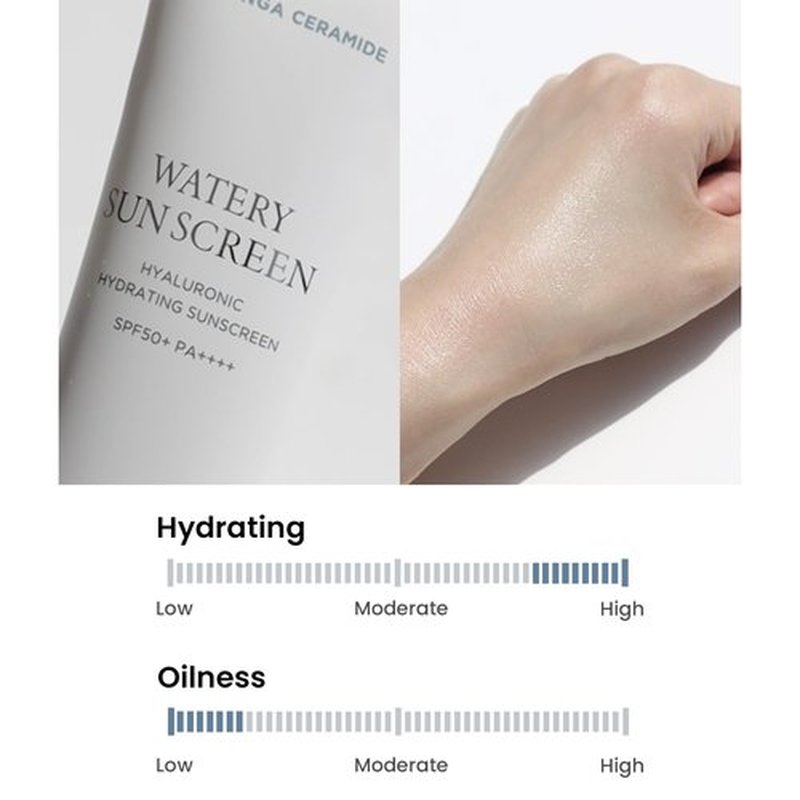 HEIMISH Moringa Ceramide Hyaluronic Hydrating Watery Sunscreen - SPF Face Moisturiser, Daily Sunscreen For Face, Broad Spectrum SPF 50, Non-greasy, Lightweight with Hyaluronic Acid, 1.7fl.oz/50ml