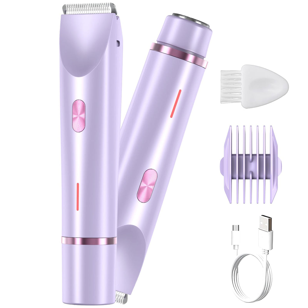 2 in 1 Bikini Trimmer for Women Pubic Hair Dual-Head Electric Razors for Women , Rechargeable Body Hair Shaver and Face Razor, Waterproof Wet/Dry Use Hair Removal for Bikini Legs Face Underarm Arm