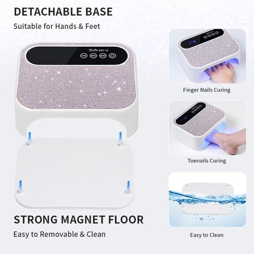 HeerMua Cordless UV Nail Lamp, 268W Rechargeable UV Gel Nail Light, Sparkling Rhinestones Diamond UV Light, Professional Fast Curing Nail Dryer with 4 Timers Touch Control Auto Sensor for Salon & Home
