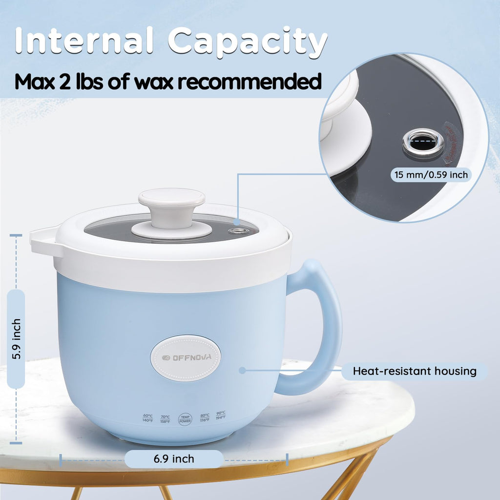 OFFNOVA Wax Melter 1.2L, 35OZ Candle Making Kit with Pouring Spout Suitable for Candle DIY Hobbyist Wax Warmer, Easy to Clean, Gift for Woman Man, Blue (Candle Melting Pot Kit)