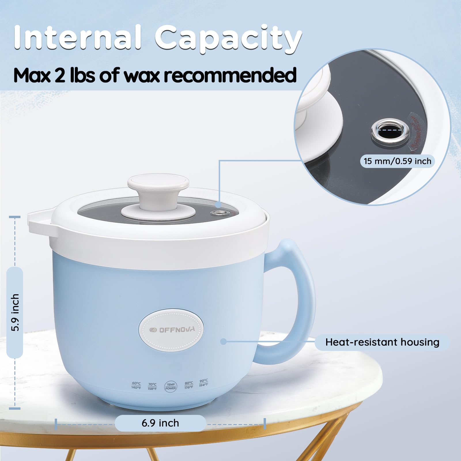 OFFNOVA Wax Melter 1.2L, 35OZ Candle Making Kit with Pouring Spout Suitable for Candle DIY Hobbyist Wax Warmer, Easy to Clean, Gift for Woman Man, Blue (Candle Melting Pot Kit)