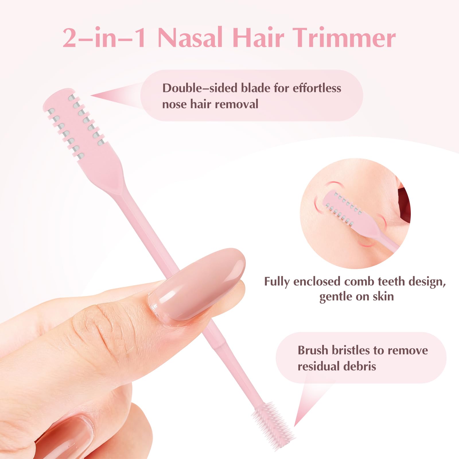 FLATRI 5PCS 2-in-1 Nasal Hair Cutter, 360° Rotating Nose Hair Trimmer Double Sided, Portable Nose Trimmer Manual for Women and Men(Pink)