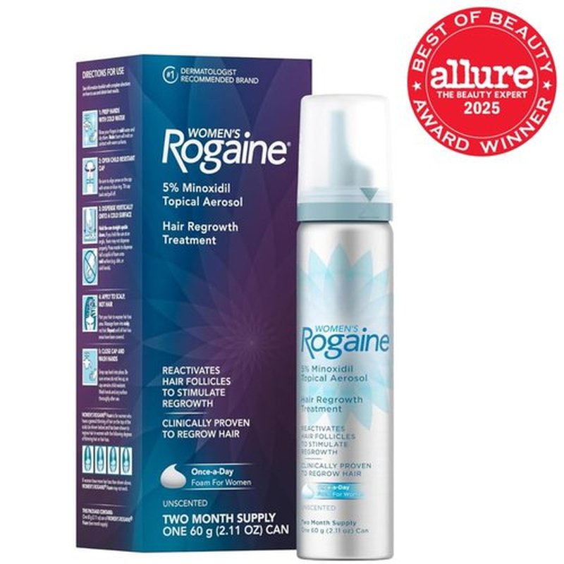 Rogaine 5% Minoxidil Foam - Once-A-Day Hair Loss Treatment for Women | Regrow Thicker Hair, Unscented, 2.11 oz