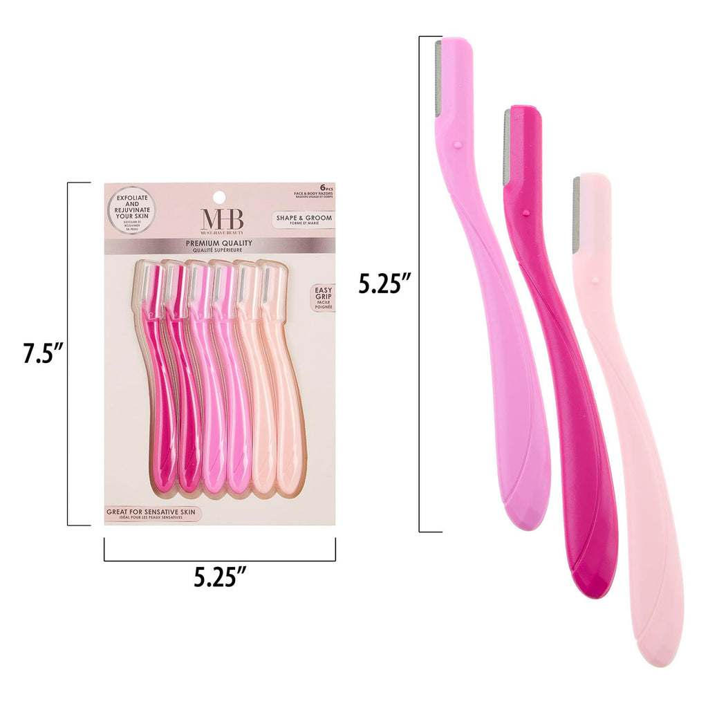 6pc Pink Dermaplaning Razor Set - Easy Grip Disposable Face & Body Razors