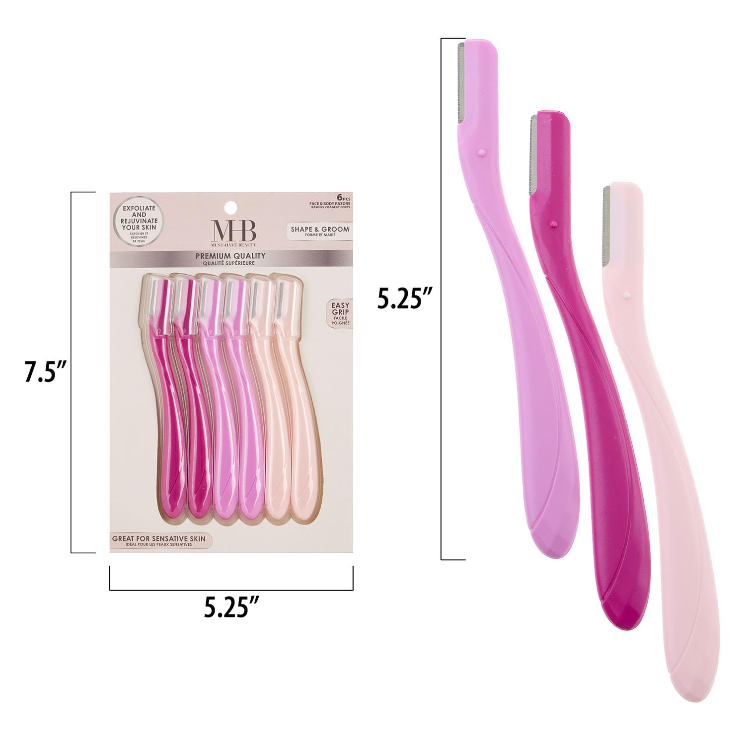6pc Pink Dermaplaning Razor Set - Easy Grip Disposable Face & Body Razors