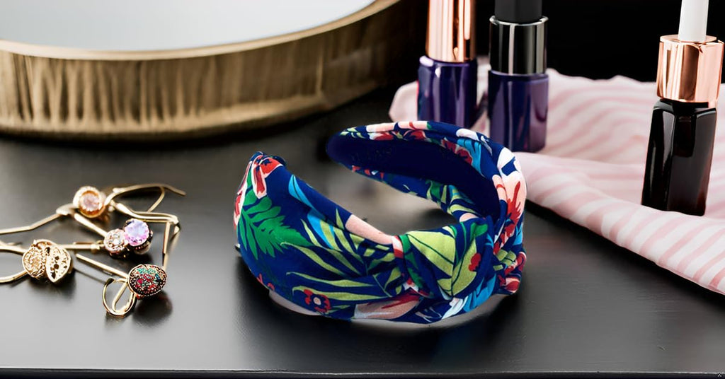 YETASI Navy Blue Floral Knotted Headband for Women Warable All Day Made of Silk Quality Flower Satin Fabric, Unique and Classy. Girls Headbands, Fashion Designer Top Knot Head band