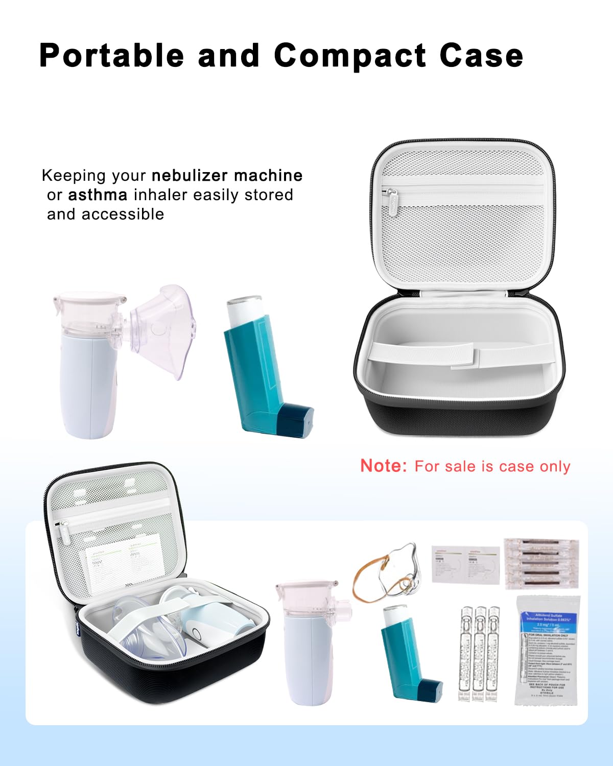 Krypthos Carrying Case Compatible with Compact Portable Handheld Inhaler Nebulizer or Asthma Inhaler for Adults and Kids, Inhaler Spacer Bag, Compact Medical Holder Case (Black)