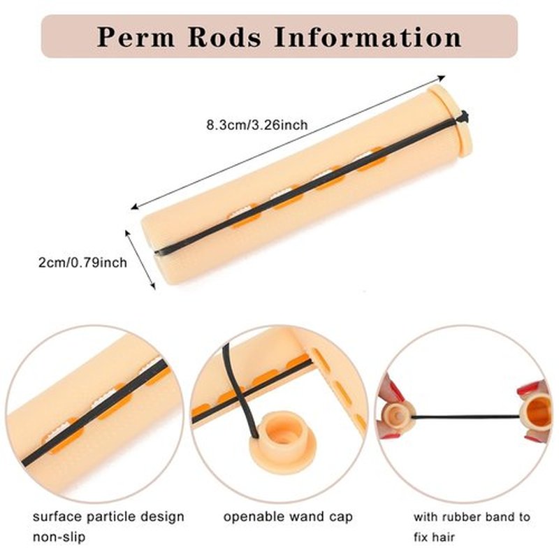 Skiennix Perm Rods - 40 Pcs Beige Plastic Curlers for Short Hair | Medium Size Hair Styling Tools