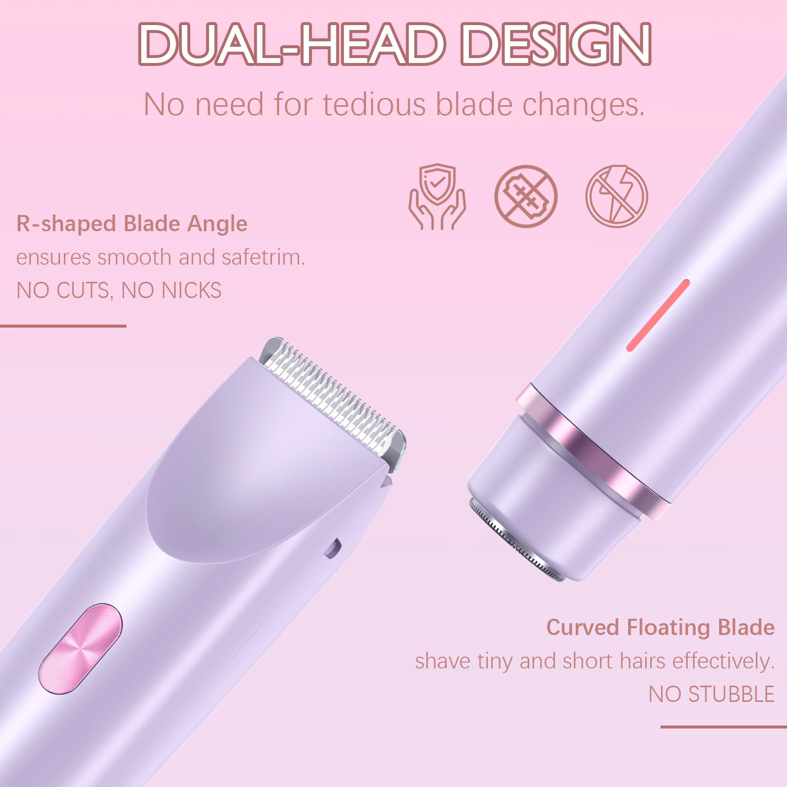 2 in 1 Bikini Trimmer for Women Pubic Hair Dual-Head Electric Razors for Women , Rechargeable Body Hair Shaver and Face Razor, Waterproof Wet/Dry Use Hair Removal for Bikini Legs Face Underarm Arm