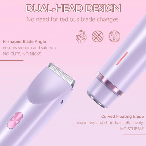 2 in 1 Bikini Trimmer for Women Pubic Hair Dual-Head Electric Razors for Women , Rechargeable Body Hair Shaver and Face Razor, Waterproof Wet/Dry Use Hair Removal for Bikini Legs Face Underarm Arm