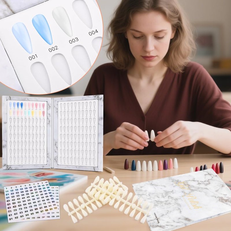 Velarionna 160 Nail Color Display Book with 240 Nail Tips and 1-200 Number Labels, Gel Polish Colors Card Board Professional Color Swatches Book