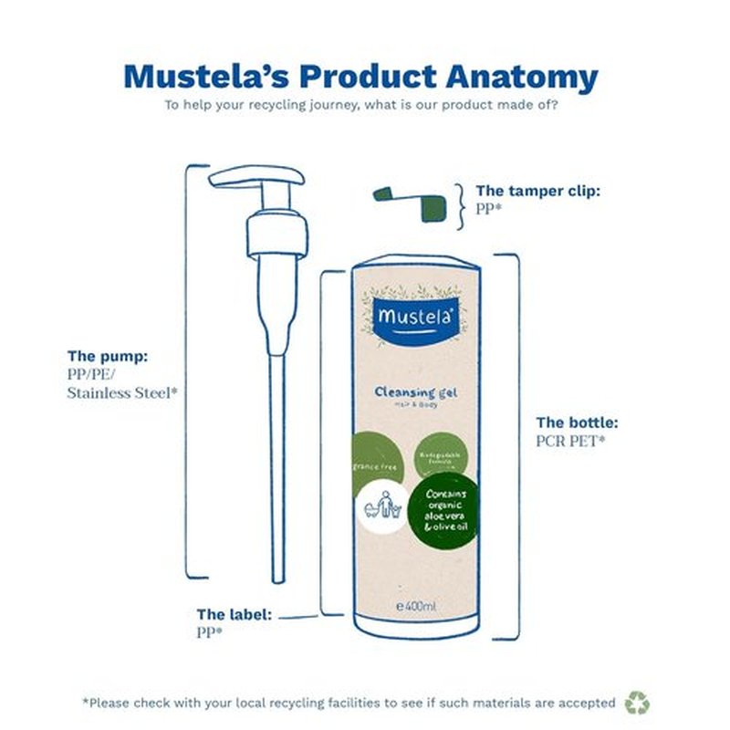 Mustela Organic Cleansing Gel | Natural Hair & Body Wash with Olive Oil & Aloe Vera - Fragrance-Free, Tear-Free, Vegan - 13.52 fl. oz.