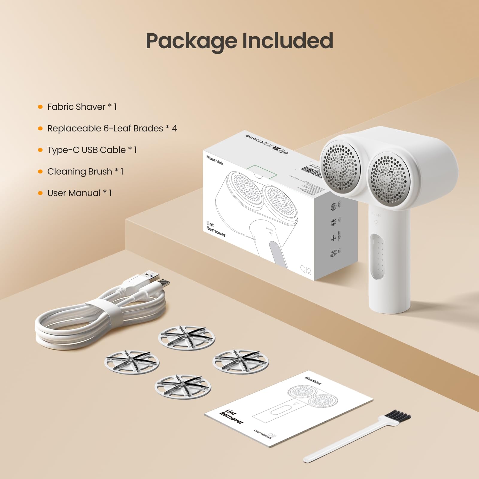 Mosthink Fabric Shaver, 2-in-1 Electric Lint Remover & Build-in Lint Brush