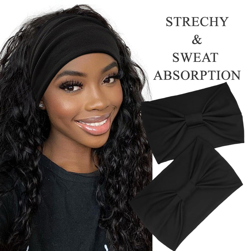 YONUF Wide Boho Headbands for Women Fashion Knotted Headband Yoga Workout Hair Accessories African Head Wrap Black 4 Pack