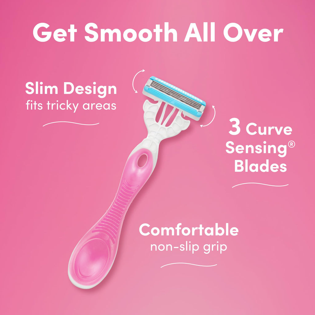 Schick Hydro Silk All-Over Smooth 3-Blade Disposable Razors for Women, 3ct | Travel Essentials, Ladies Razors, Shaver for Women, Slim Design, Avoid Missed Spots, 3ct